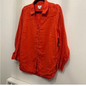 Sigrid Olsen Womens Red Linen Long Sleeve Button Down Shirt Lagenlook 2X